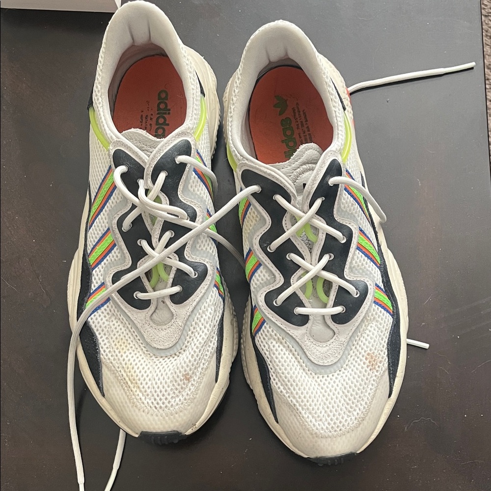 Adidas White Mesh Sneakers with Multicolor Stripes